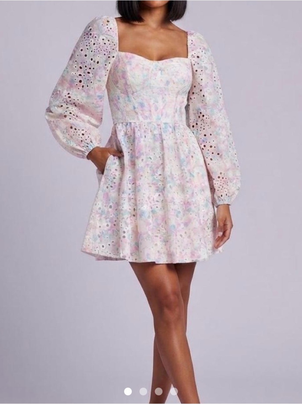 City Studio Pastel Floral Puff-Sleeve Mini Dress